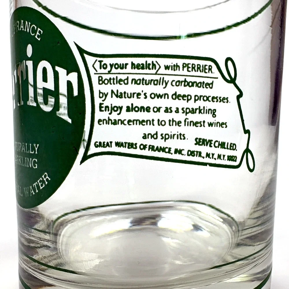 VTG 80s Perrier Tumbler Glass Sparkling Mineral Water C'est Fou Retro Advertisng